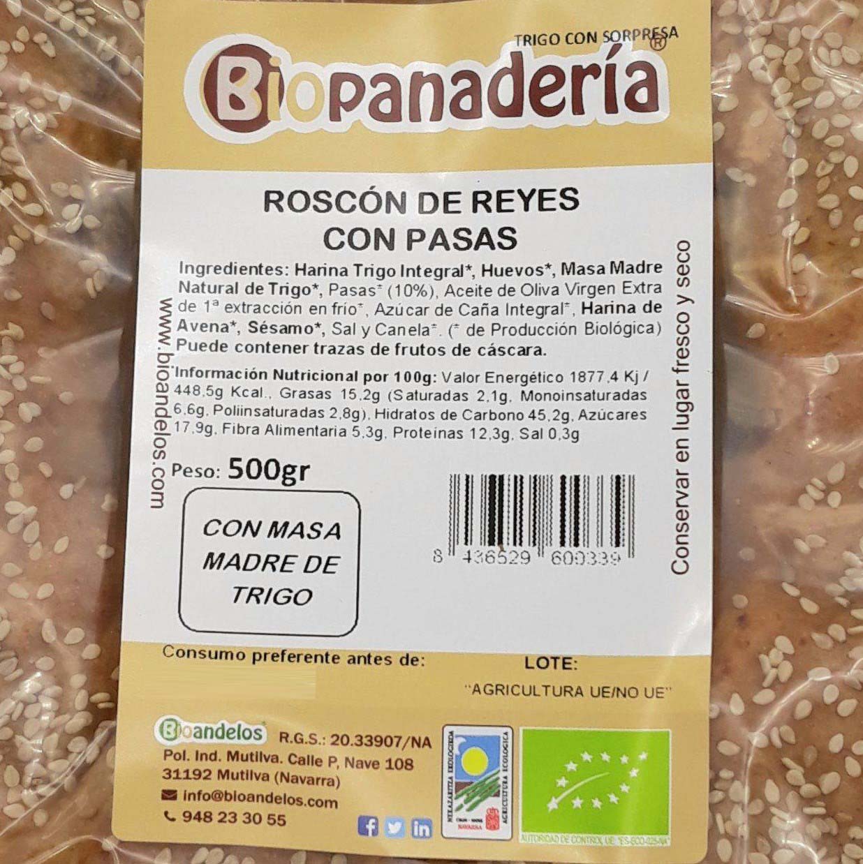 Roscón de Trigo con Pasas 500g Ecológico de Elaboración Artesanal