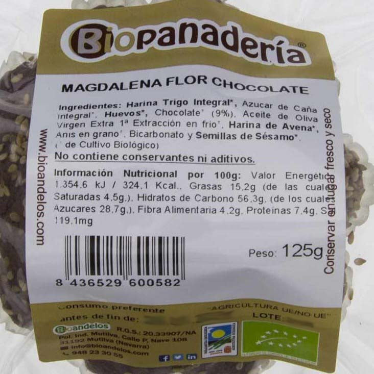 Magdalena Flor de Trigo Integral con Chocolate y Sésamo 125g Ecológica