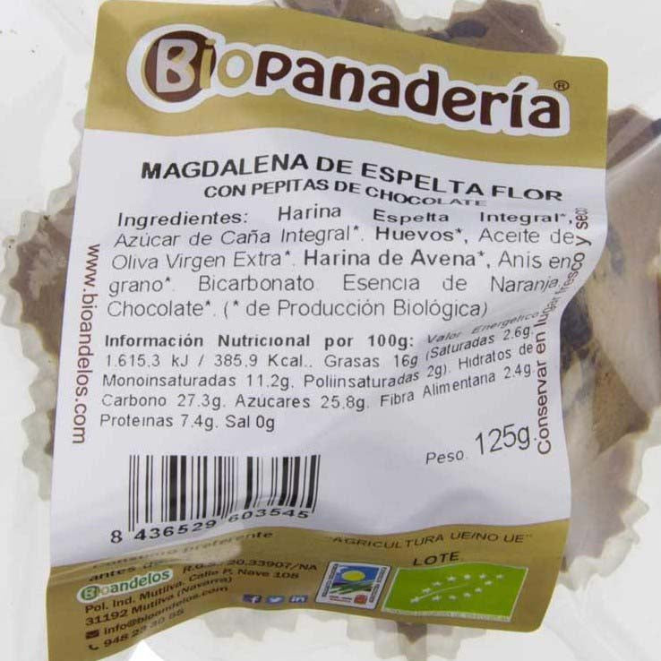 Magdalena Flor de Espelta Integral con Pepitas de Chocolate 125g Ecológica