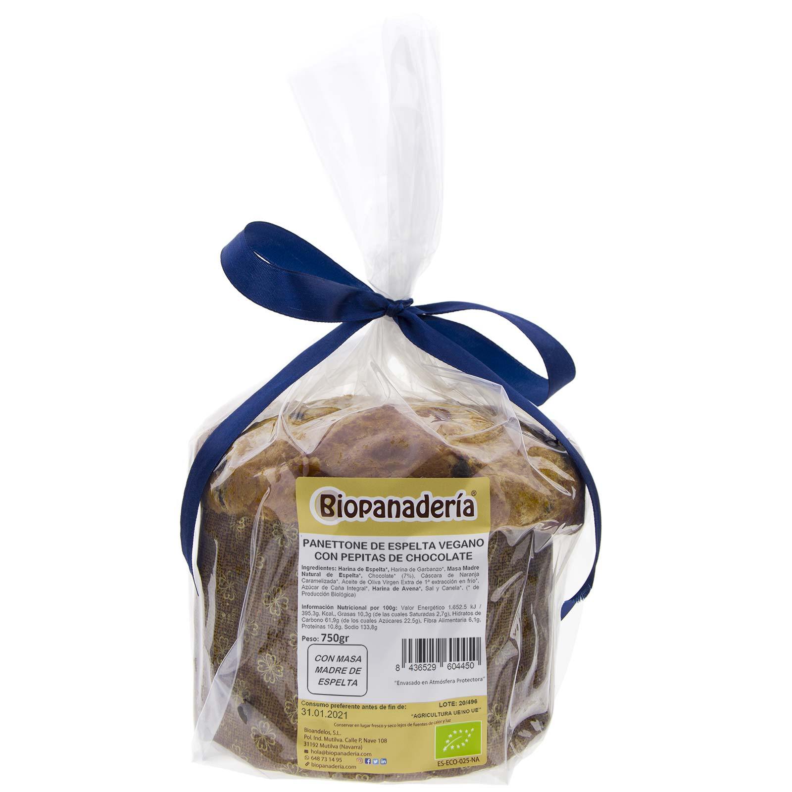 Panettone VEGANO de Espelta con Chocolate Ecológico 750g de Elaboración Artesanal - Biopanadería