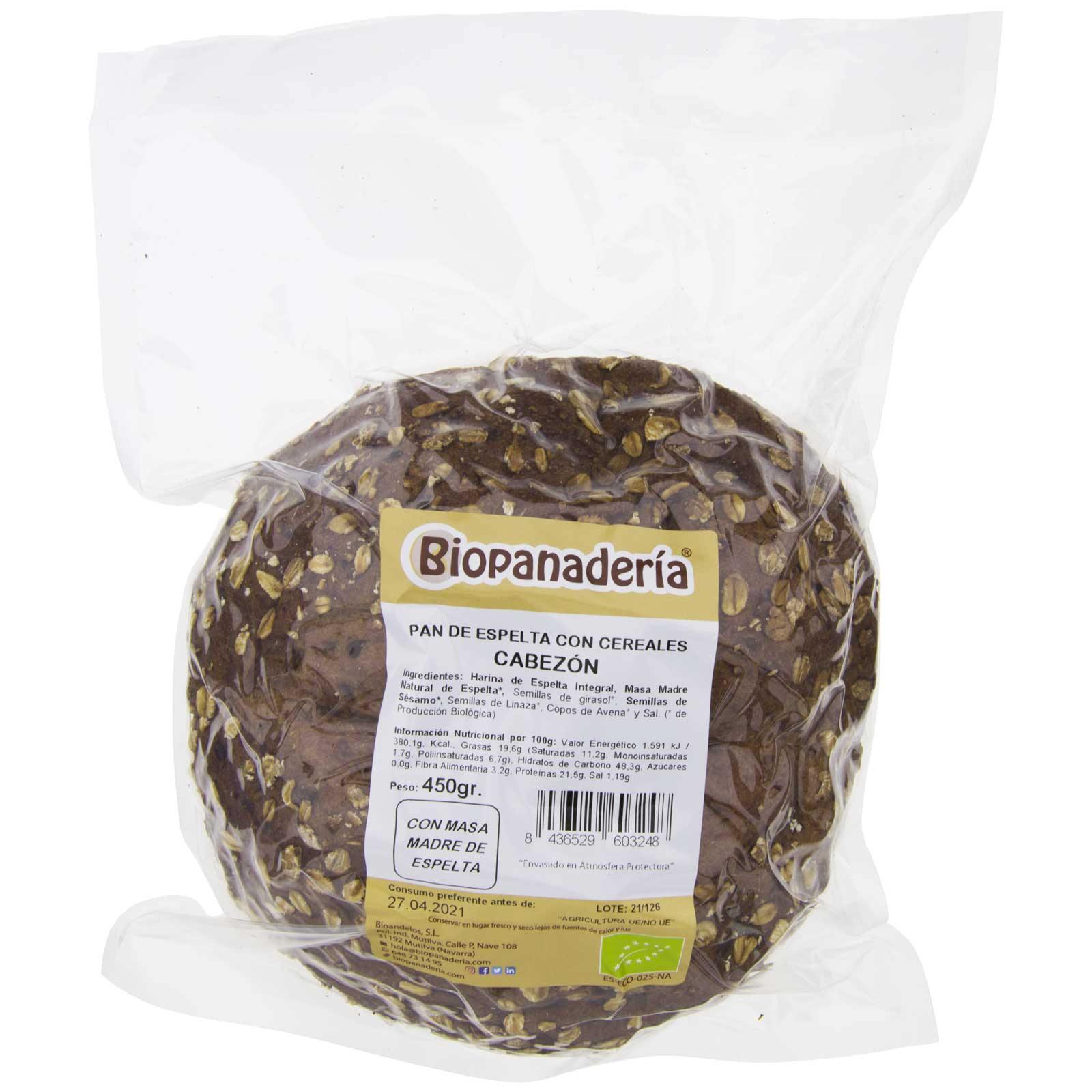 Pan Cabezón Espelta Integral con Cereales 450g (sin cortar) - Biopanadería
