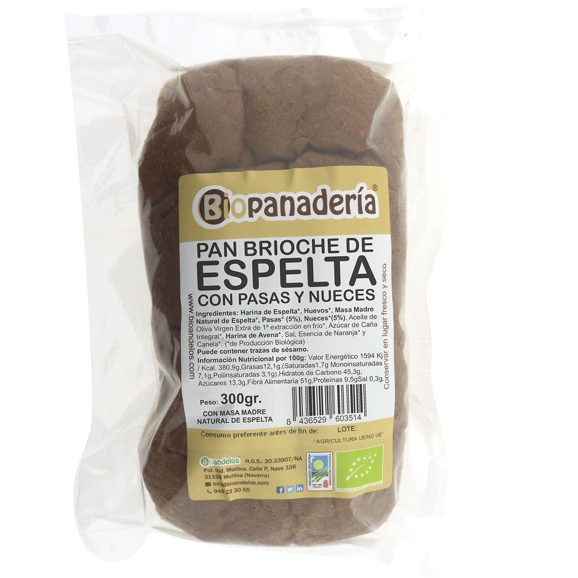 Pan Brioche de Espelta Integral con Pasas y Nueces Ecológico Artesano Bollo Bioandelos 