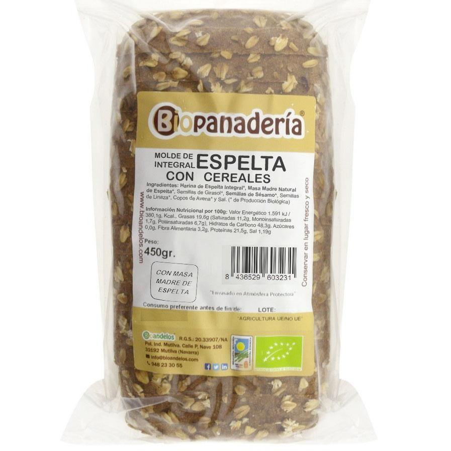 Pan de Molde de Espelta Integral con Cereales 450g Ecológico Artesano Pan Bioandelos 